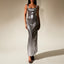 Silver Gloss Dress, Sexy Backless Back Split Square Neck Dress
