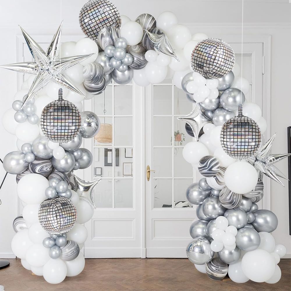 6 PCS Disco Holographic Balloons Silver Disco Mylar Foil Balloons 22"