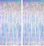 Iridescent Party Streamers Backdrop Neon Transparent Tinsel  2PCS