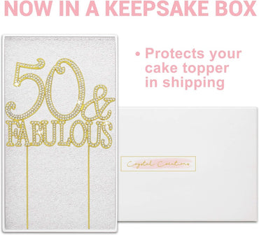 50 and Fabulous Cake Topper - Premium Gold Metal Sparkly Rhinestone Decoration