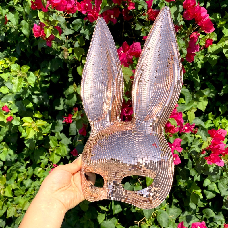 Rose Gold Disco Ball Mirror Bunny Mask
