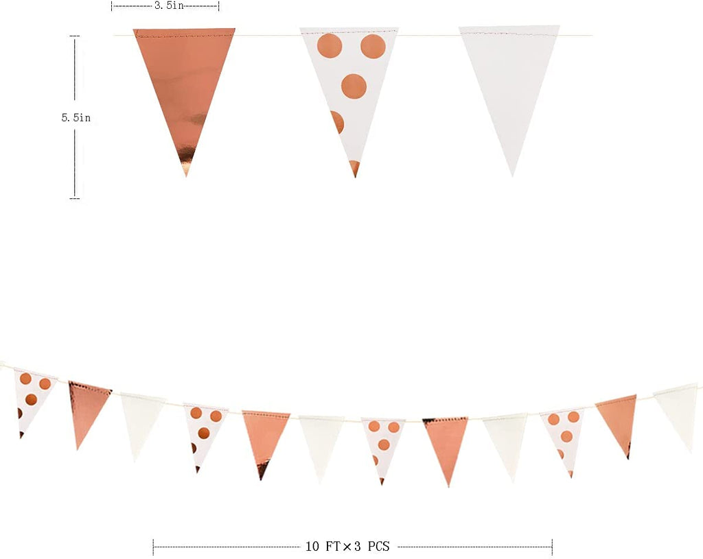 30 Ft Rose Gold Double Sided Glitter Metallic Paper Triangle Flag Pennant Bunting Banner