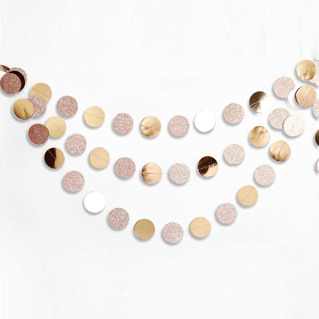 Glitter Champagne Gold Decorations Paper Circle Dots Garland Party Streamers Bunting Backdrop Hanging Decor