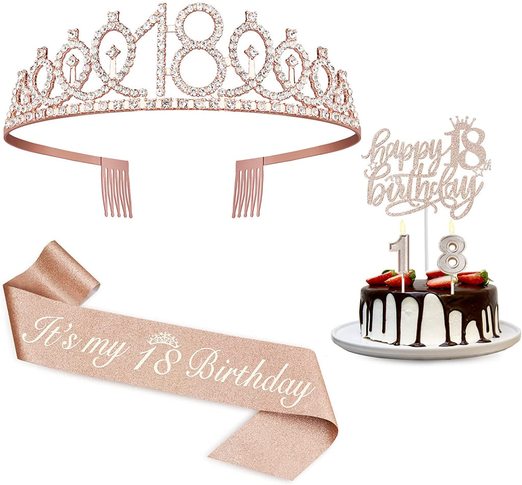 Birthday Decorations for Girls, Birthday Sash,Crown/Tiara,Candles,Cake Toppers.13th Birthday Gifts for Girls,Rose Gold 13 Birthday Decorations for Girls,13 Year Old Official Teenager Happy Birthday Decorations