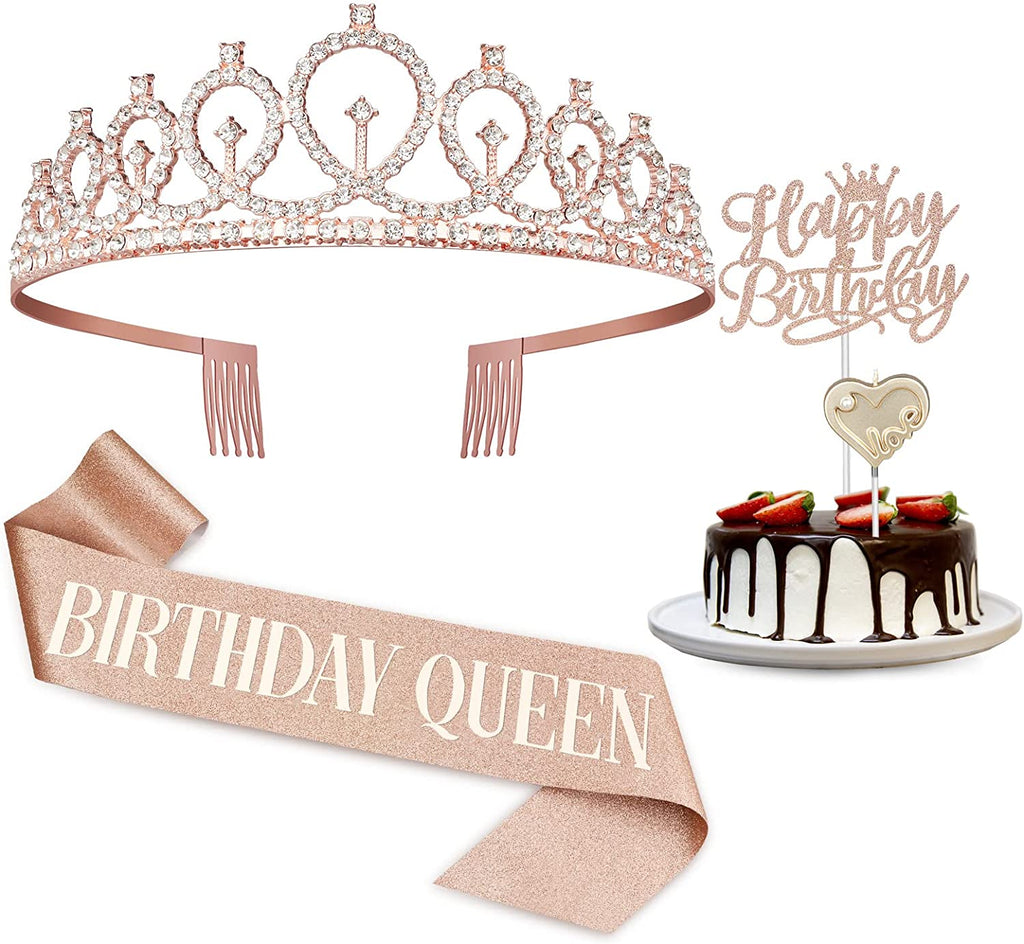 Birthday Decorations for Girls, Birthday Sash,Crown/Tiara,Candles,Cake Toppers.13th Birthday Gifts for Girls,Rose Gold 13 Birthday Decorations for Girls,13 Year Old Official Teenager Happy Birthday Decorations