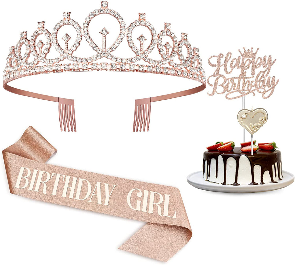 Birthday Decorations for Girls, Birthday Sash,Crown/Tiara,Candles,Cake Toppers.13th Birthday Gifts for Girls,Rose Gold 13 Birthday Decorations for Girls,13 Year Old Official Teenager Happy Birthday Decorations