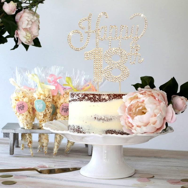Happy 18th Birthday Gold Rhinestone Cake Topper