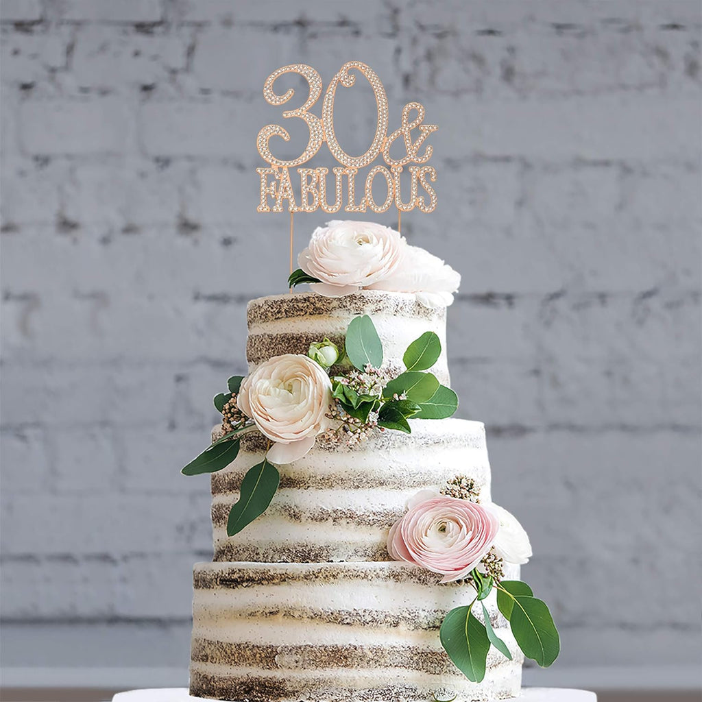 30 and Fabulous Cake Topper - Premium Rose Gold Metal Sparkly Rhinestone Decoration