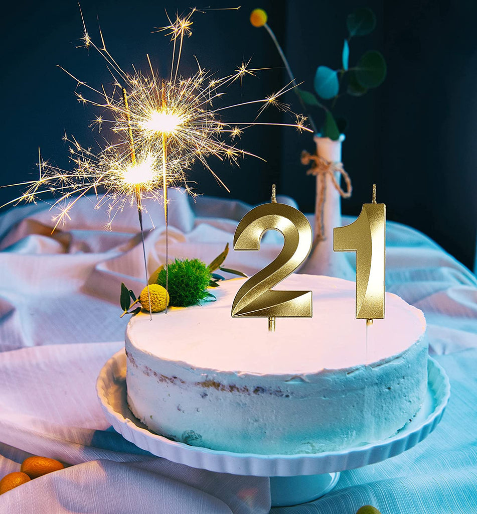 21st Birthday Candles, Gold Number 21 Cake Topper