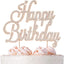 Happy Birthday Cake Topper - Premium Rose Gold Metal Sparkly Rhinestone Decoration