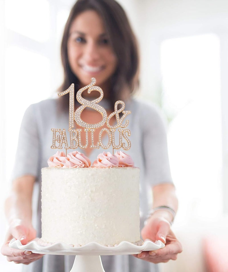 18 and Fabulous Crystal Cake Topper - Premium Rose Gold Metal